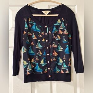 Anthropologie HWR Navy Sailboat Cardigan Size M EUC